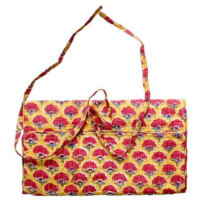 Handmade Floral Block Print Quilted Utility Pouch – Cotton Makeup & Travel Bag