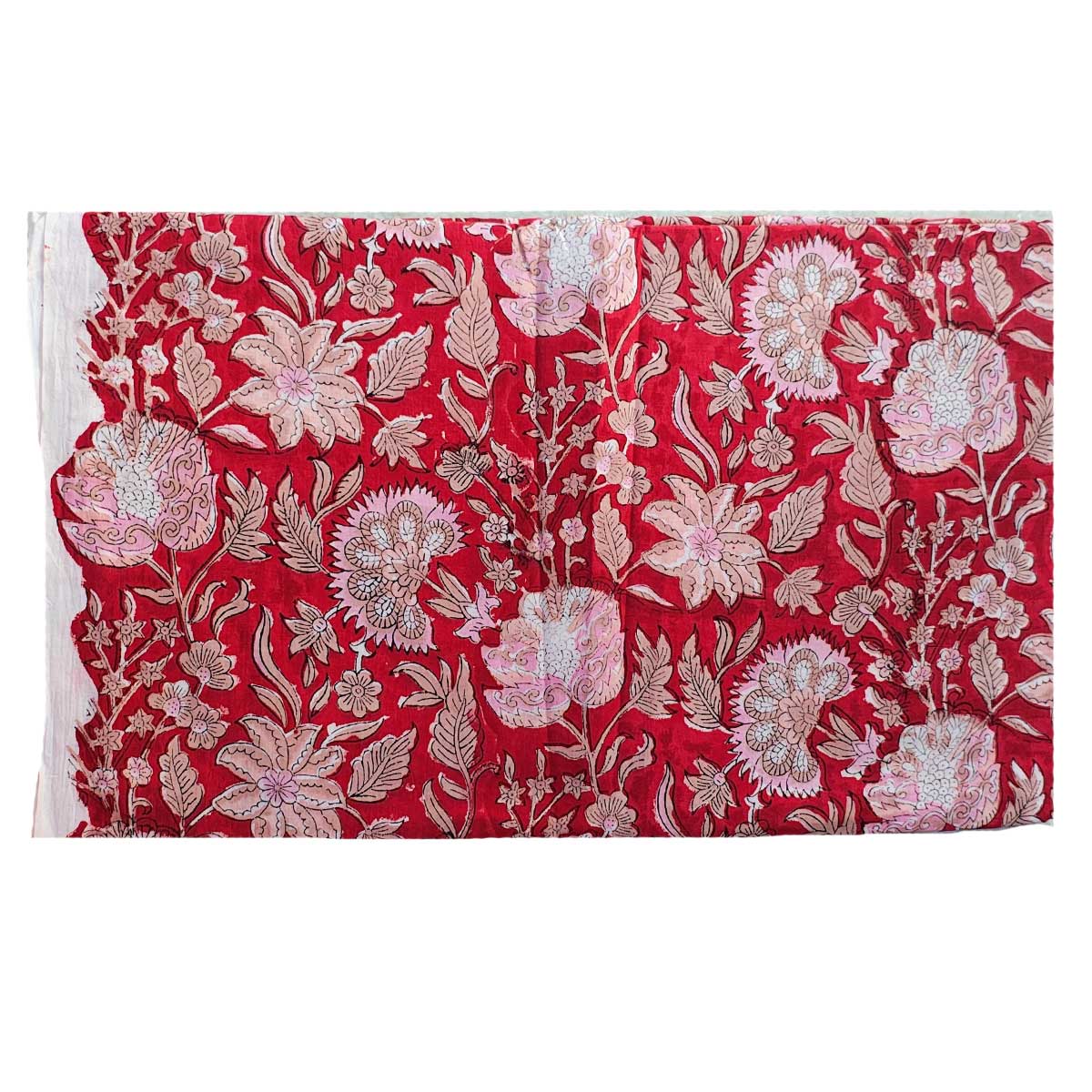 Handmade Bagru Print Textile –  Red Floral Print Cotton Material