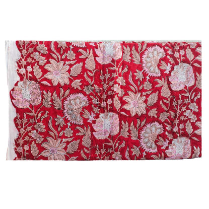 Handmade Bagru Print Textile –  Red Floral Print Cotton Material