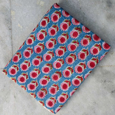Handmade Bagru Print Textile –  Blue And Pink Floral Print Cotton Material