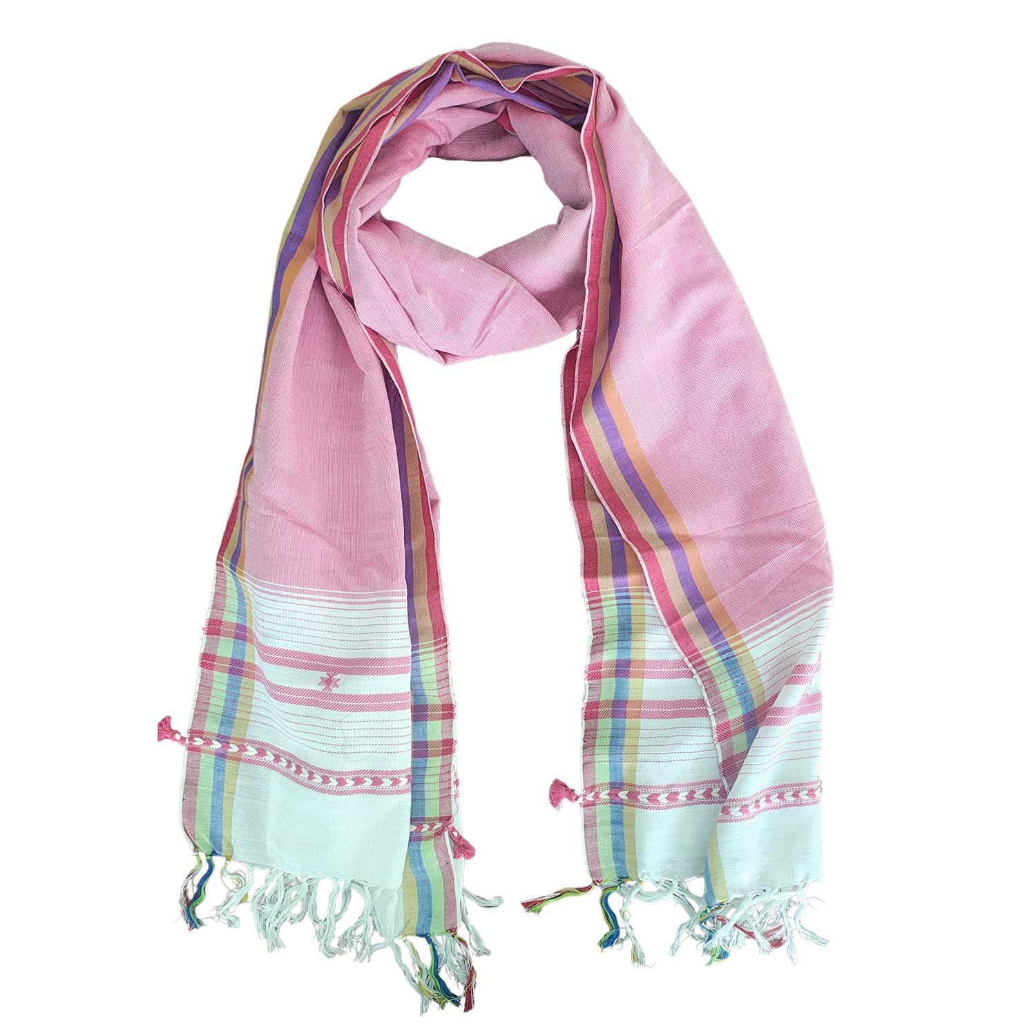 Handwoven Viscose Pink Color Kutch Bhujodi Stole with Tassels (W60cm X L210cm)