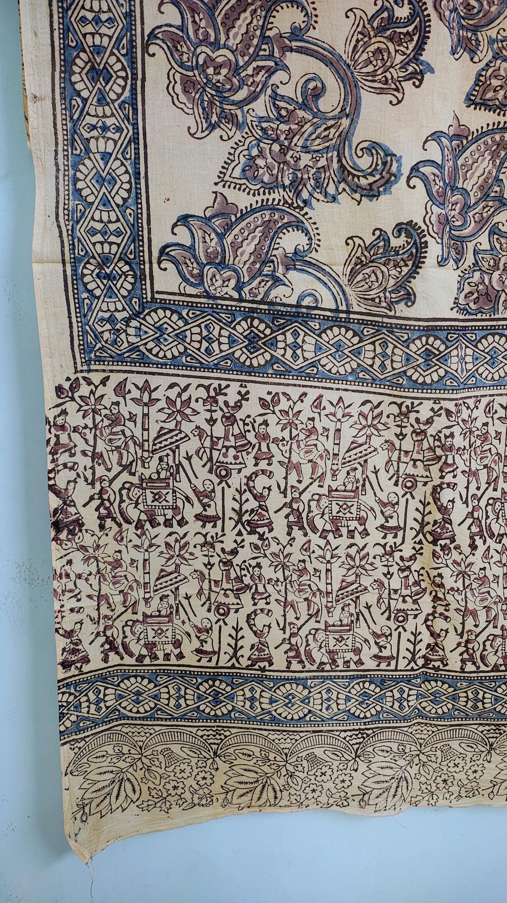 Handcrafted Kalamkari Cotton Stole – Indigo Paisley Tribal Print