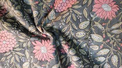 Natural Dye Indian Block Print Fabric by the Yard | Authentic Sanganeri Handloom Cotton Textile
