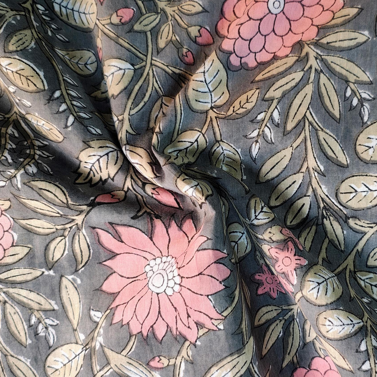 Natural Dye Indian Block Print Fabric by the Yard | Authentic Sanganeri Handloom Cotton Textile