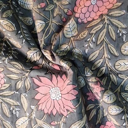 Natural Dye Indian Block Print Fabric by the Yard | Authentic Sanganeri Handloom Cotton Textile