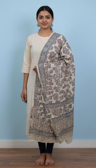 Handcrafted Kalamkari Cotton Stole – Indigo Paisley Tribal Print