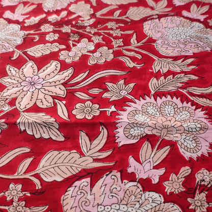 Sanganeri Hand Block Print Cotton Fabric – Red Floral Print