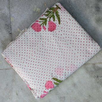 Handmade Bagru Print Textile –  White Floral Print Cotton Material