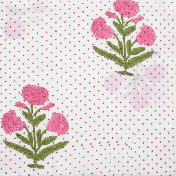 Sanganeri Hand Block Print Cotton Fabric – White Floral Print