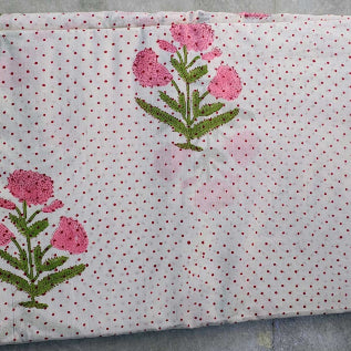 Sanganeri Hand Block Print Cotton Fabric – White Floral Print