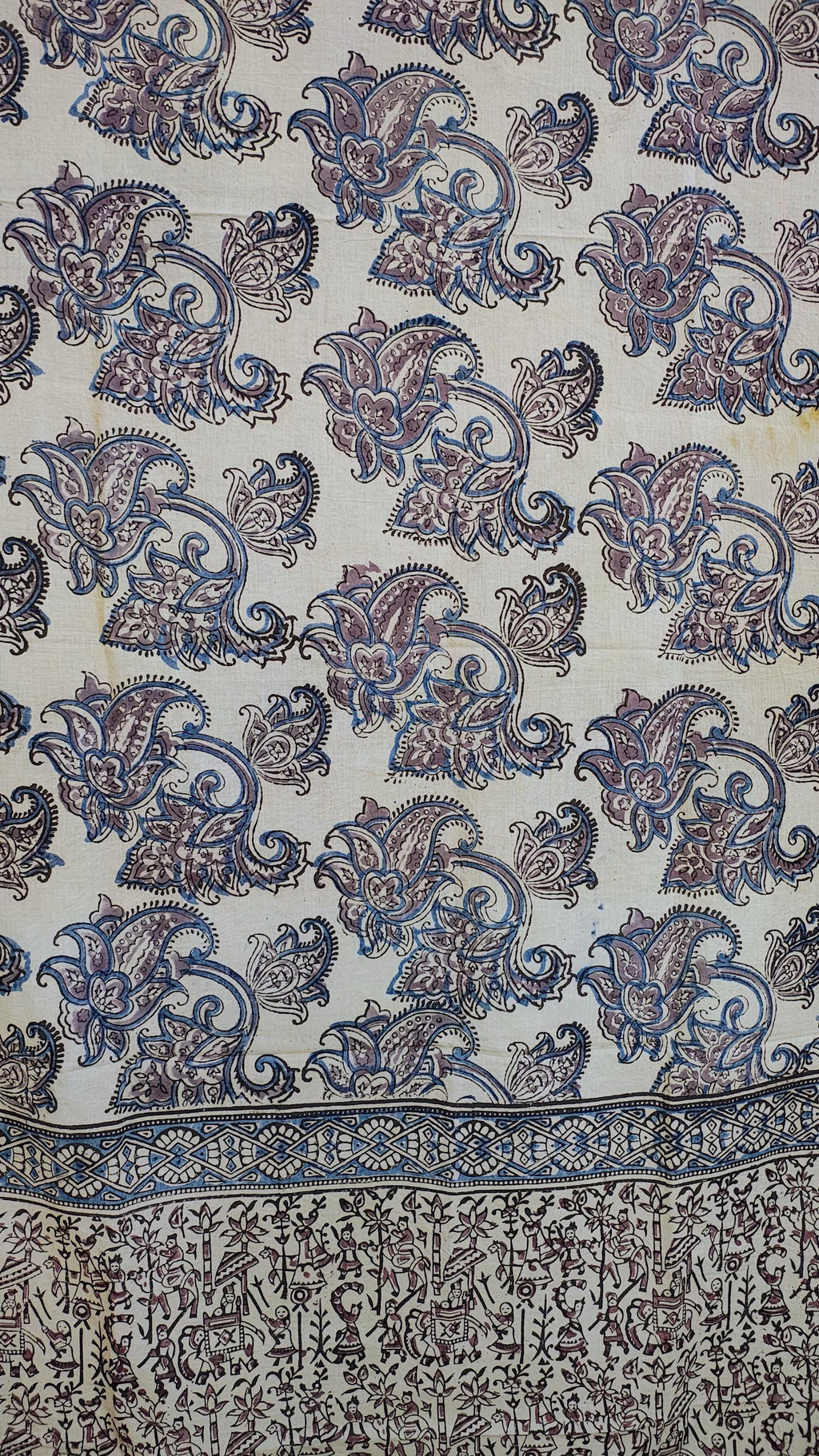 Handcrafted Kalamkari Cotton Stole – Indigo Paisley Tribal Print