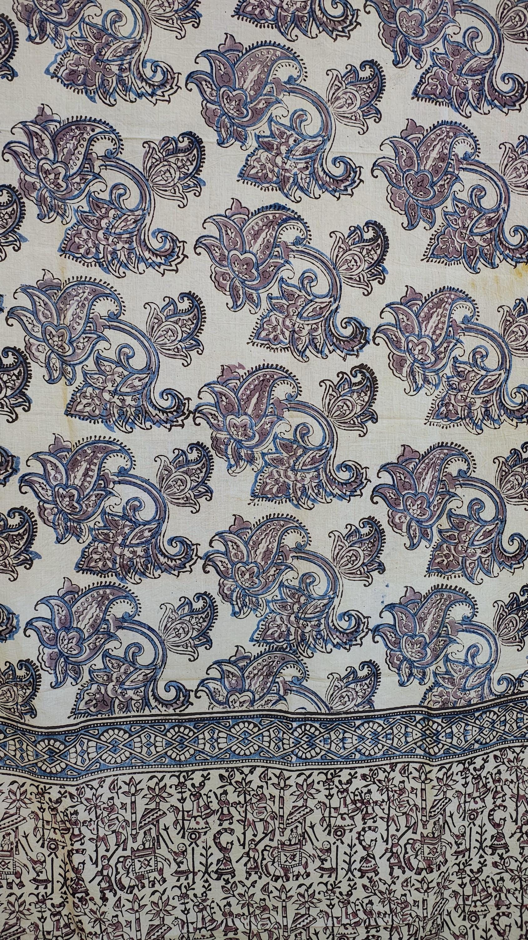 Handcrafted Kalamkari Cotton Stole – Indigo Paisley Tribal Print