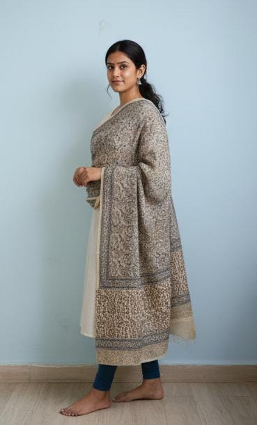 Handcrafted Kalamkari Cotton Stole – Indigo Paisley Tribal Print