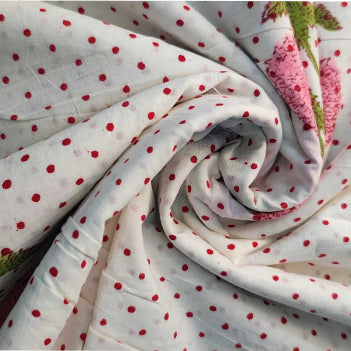 Handmade Bagru Print Textile –  White Floral Print Cotton Material
