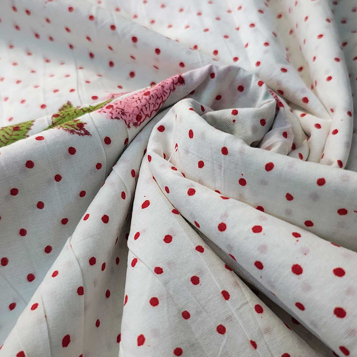 Handmade Bagru Print Textile –  White Floral Print Cotton Material