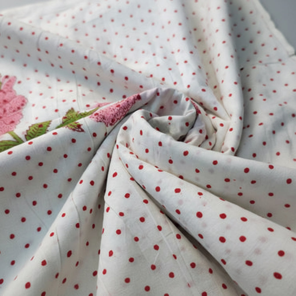 Sanganeri Hand Block Print Cotton Fabric – White Floral Print