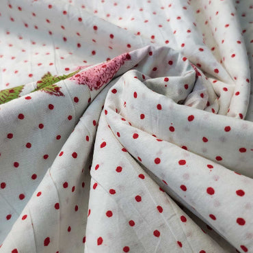 Sanganeri Hand Block Print Cotton Fabric – White Floral Print
