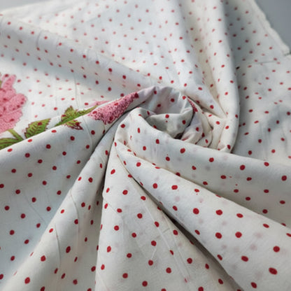 Sanganeri Hand Block Print Cotton Fabric – White Floral Print