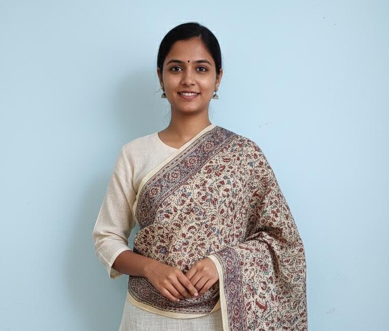 Handcrafted Kalamkari Cotton Stole – Indigo Paisley Tribal Print