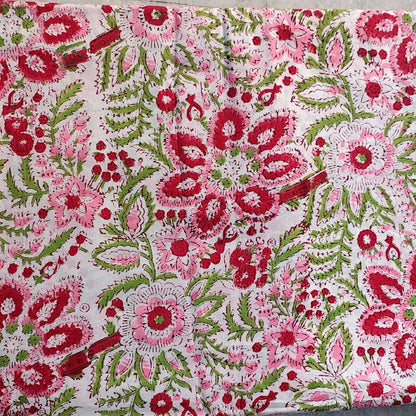 Sanganeri Hand Block Print Cotton Fabric – White And Pink Floral Print