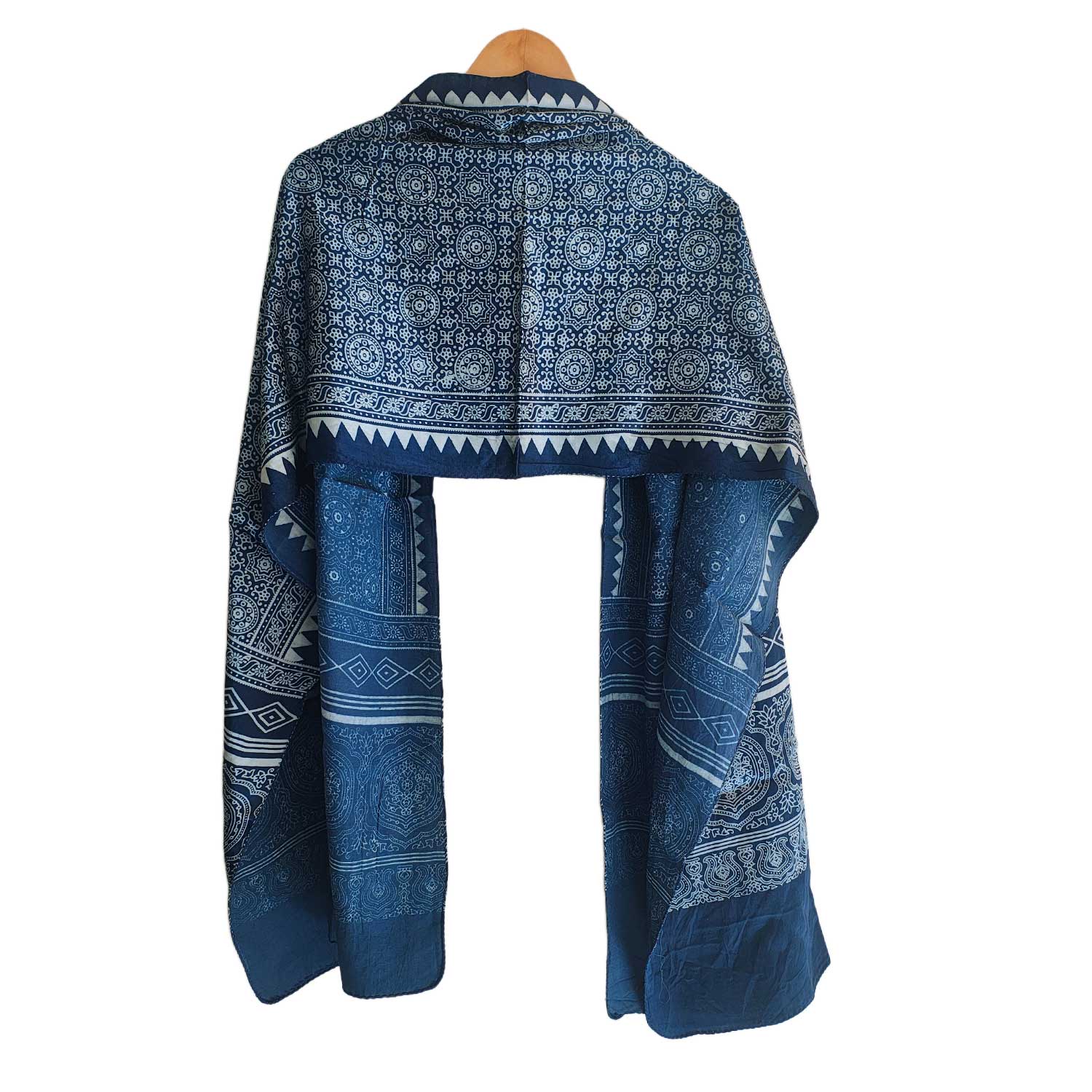 Ajrakh Hand Block Print Navy Color Viscose Stole | Traditional Geometric Print | L220 X W55 cm