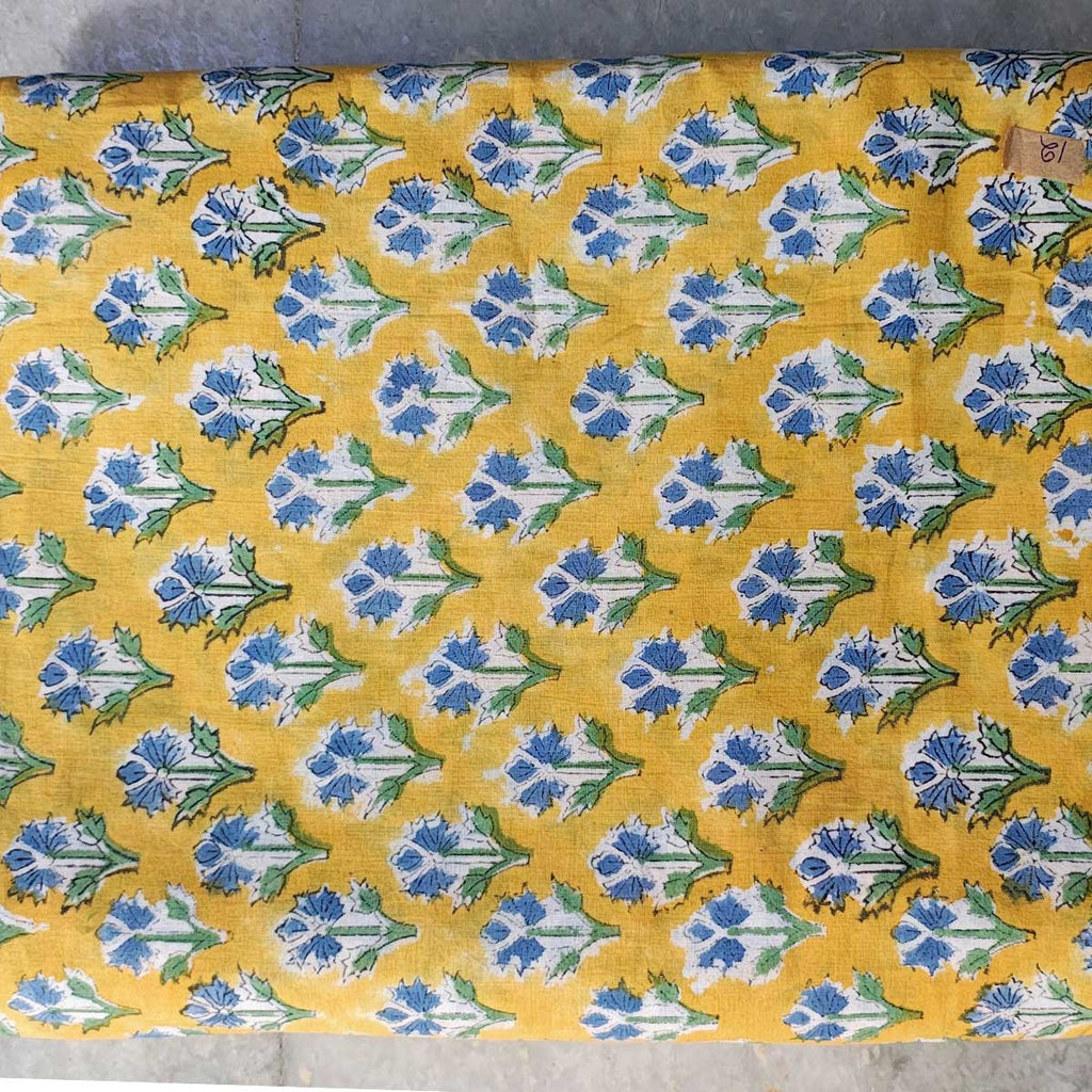 Handmade Bagru Print Textile –  Yellow Floral Print Cotton Material