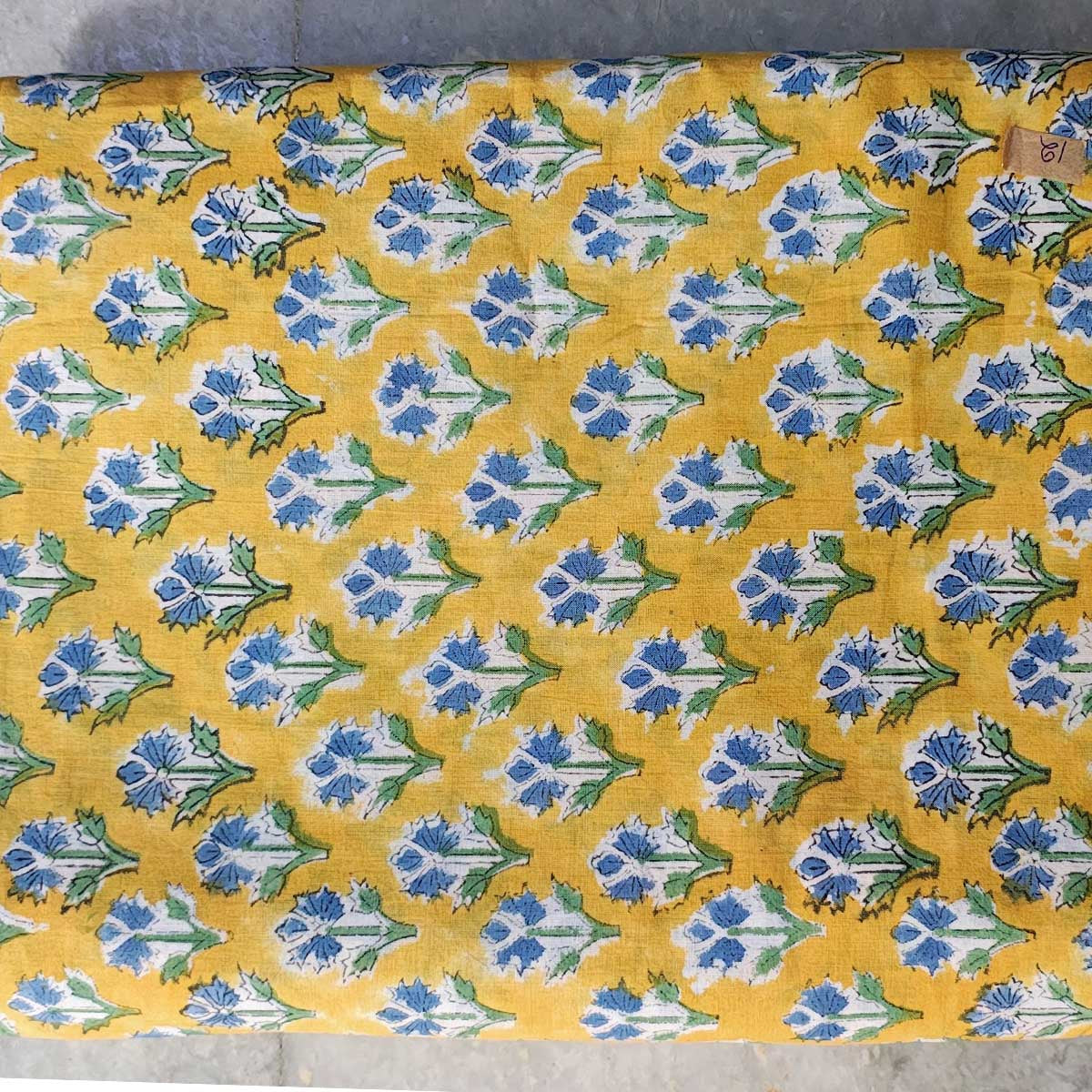 Handmade Bagru Print Textile –  Yellow Floral Print Cotton Material