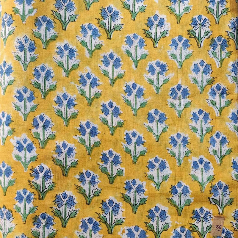 Sanganeri Hand Block Print Cotton Fabric – Yellow Floral Print