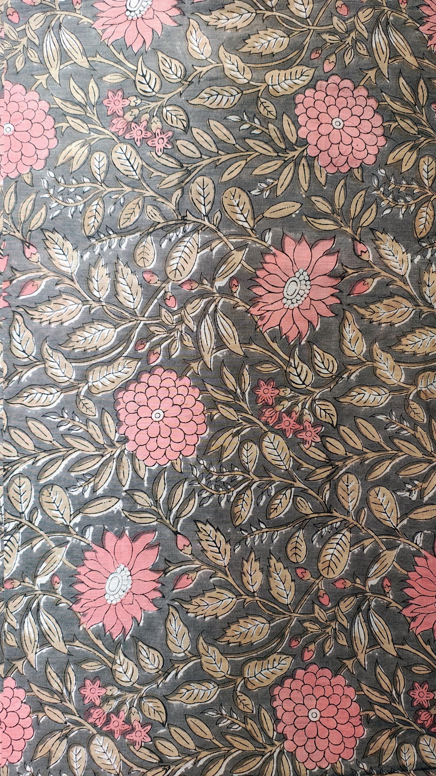 Natural Dye Indian Block Print Fabric by the Yard | Authentic Bagru Handloom Cotton Textile