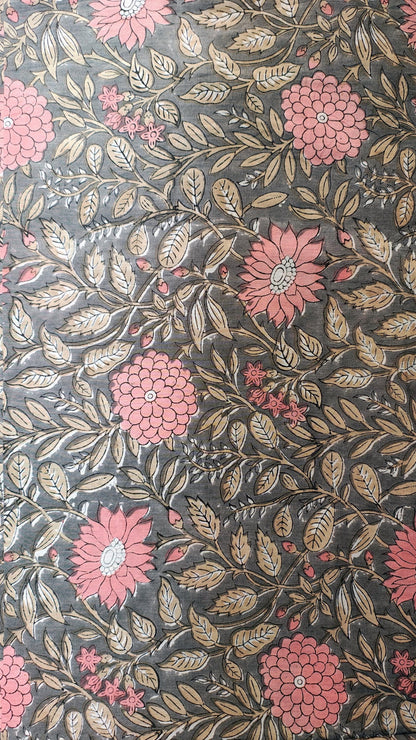 Natural Dye Indian Block Print Fabric by the Yard | Authentic Sanganeri Handloom Cotton Textile