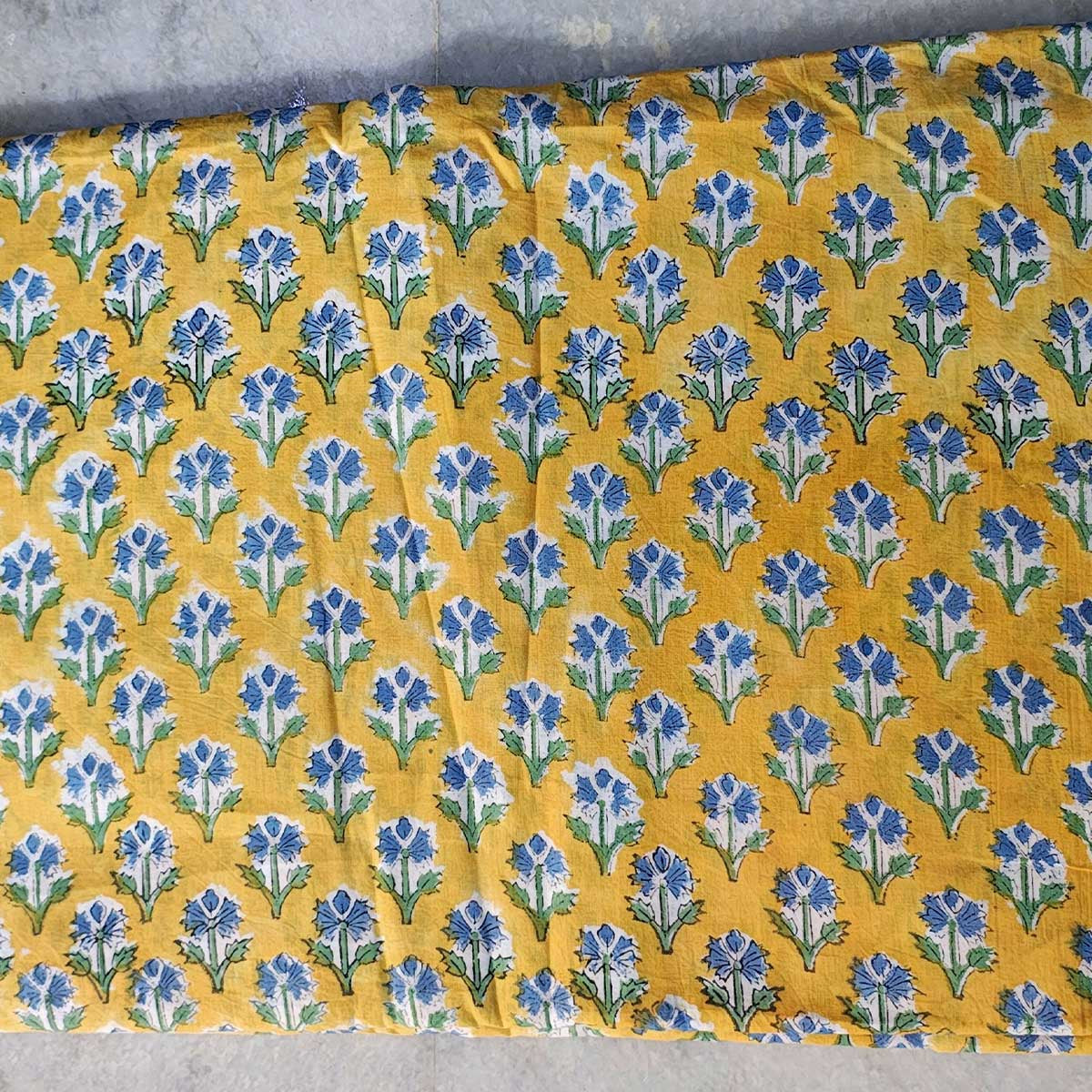 Handmade Bagru Print Textile –  Yellow Floral Print Cotton Material