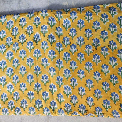 Sanganeri Hand Block Print Cotton Fabric – Yellow Floral Print