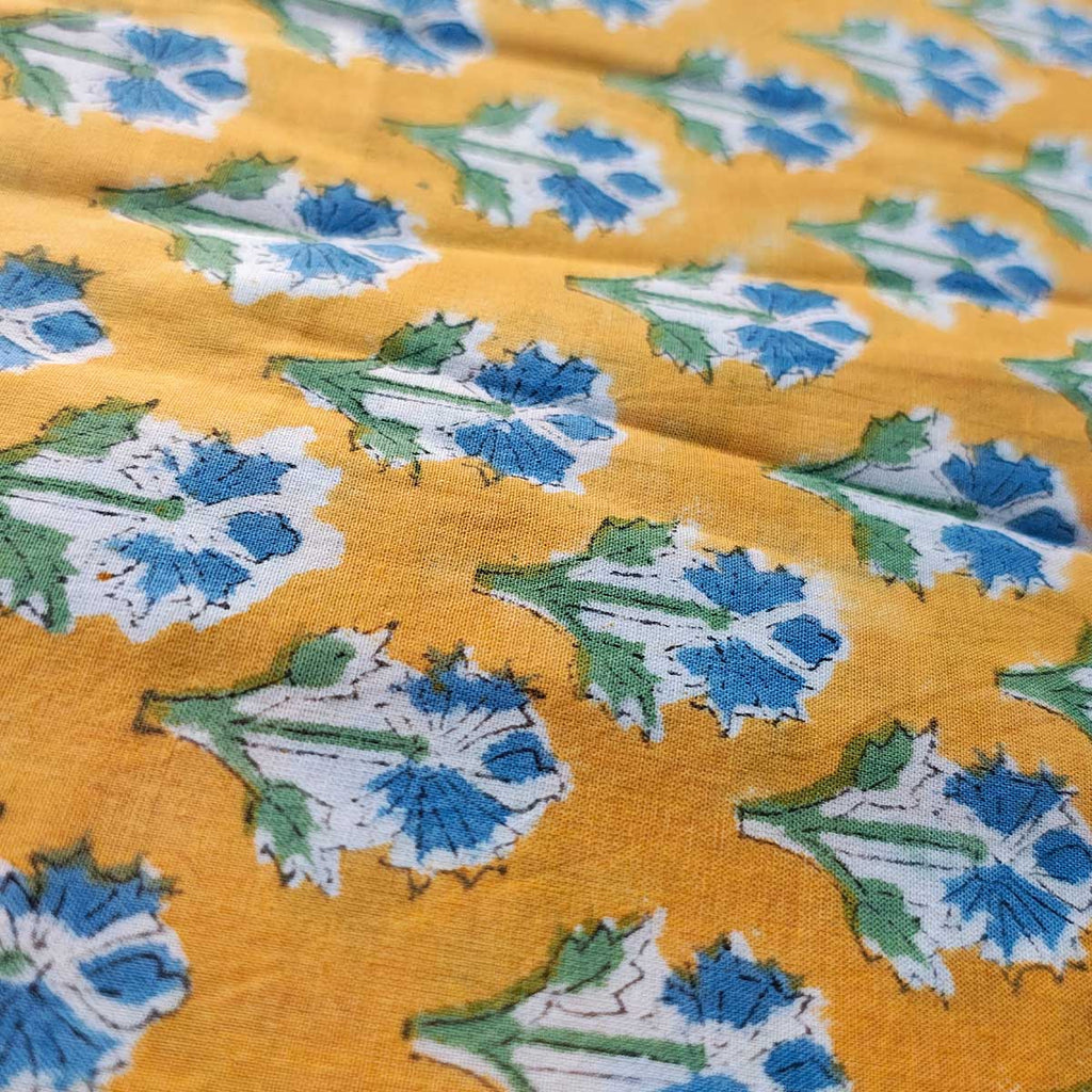 Sanganeri Hand Block Print Cotton Fabric – Yellow Floral Print