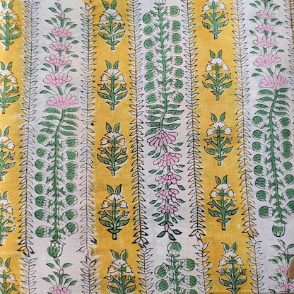 Sanganeri Hand Block Print Cotton Fabric – Yellow Floral Print