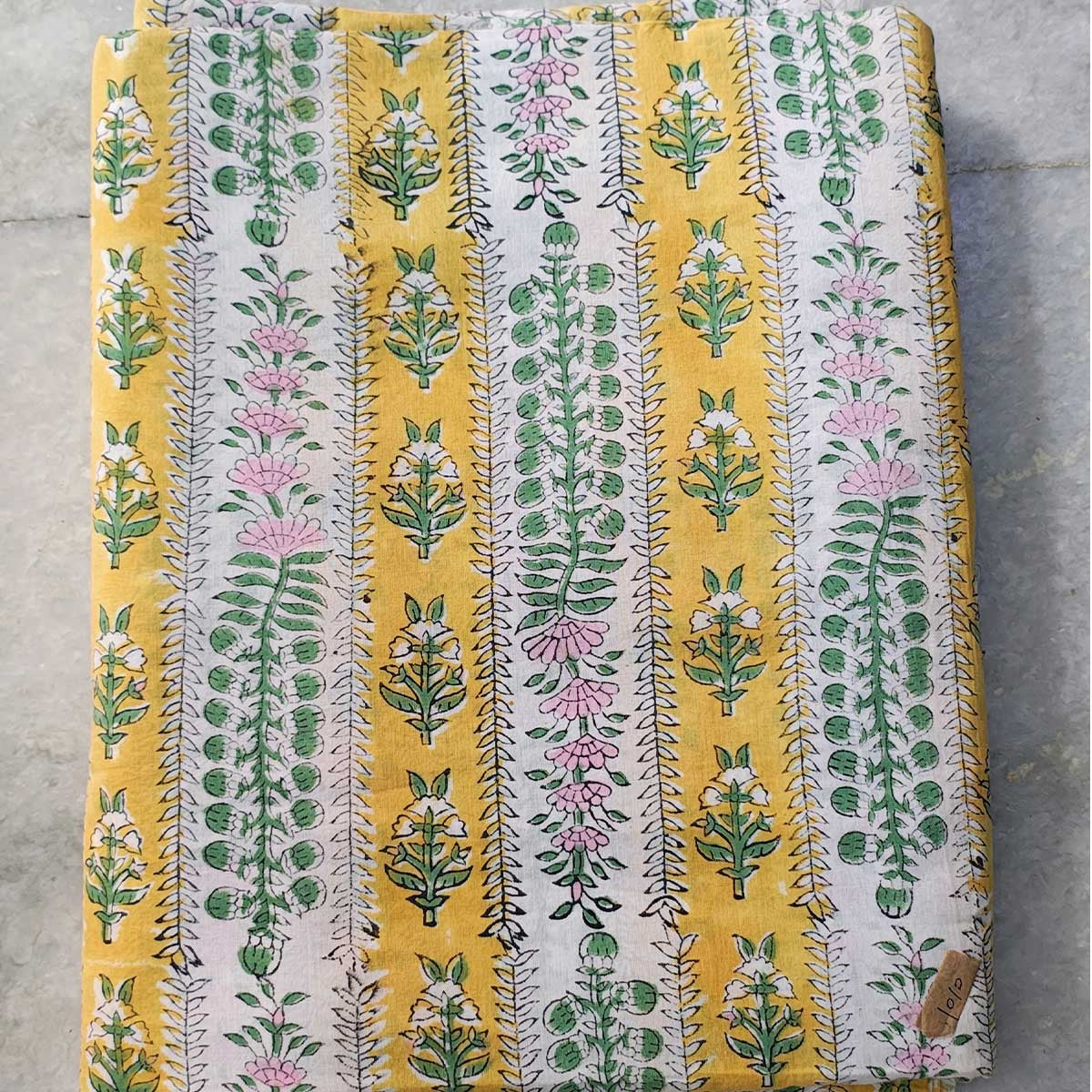 Handmade Bagru Print Textile –  Yellow Floral Print Cotton Material