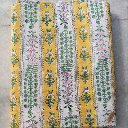 Sanganeri Hand Block Print Cotton Fabric – Yellow Floral Print