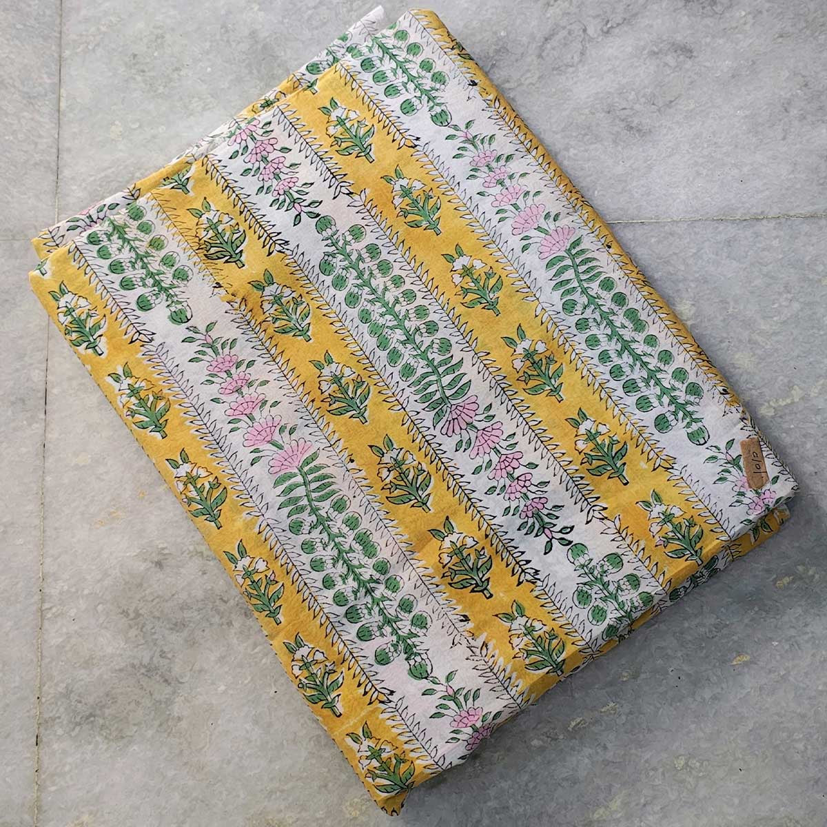 Handmade Bagru Print Textile –  Yellow Floral Print Cotton Material