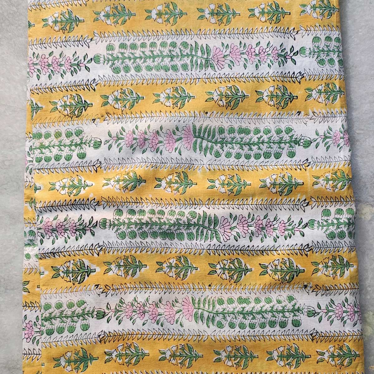Handmade Bagru Print Textile –  Yellow Floral Print Cotton Material