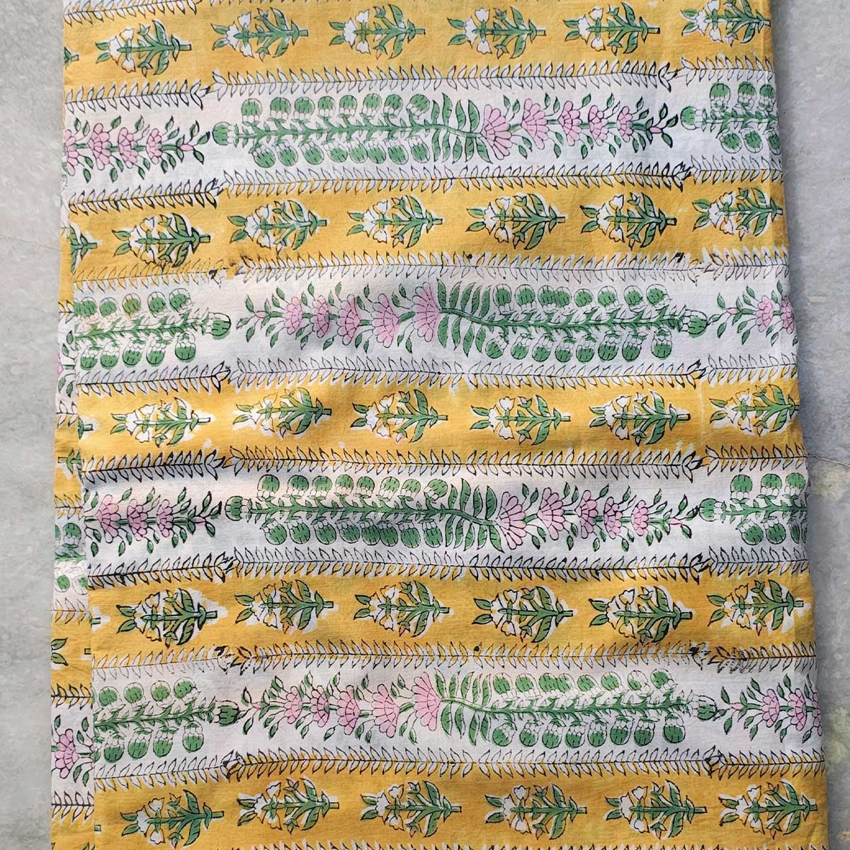 Handmade Bagru Print Textile –  Yellow Floral Print Cotton Material