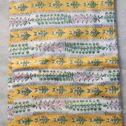Sanganeri Hand Block Print Cotton Fabric – Yellow Floral Print