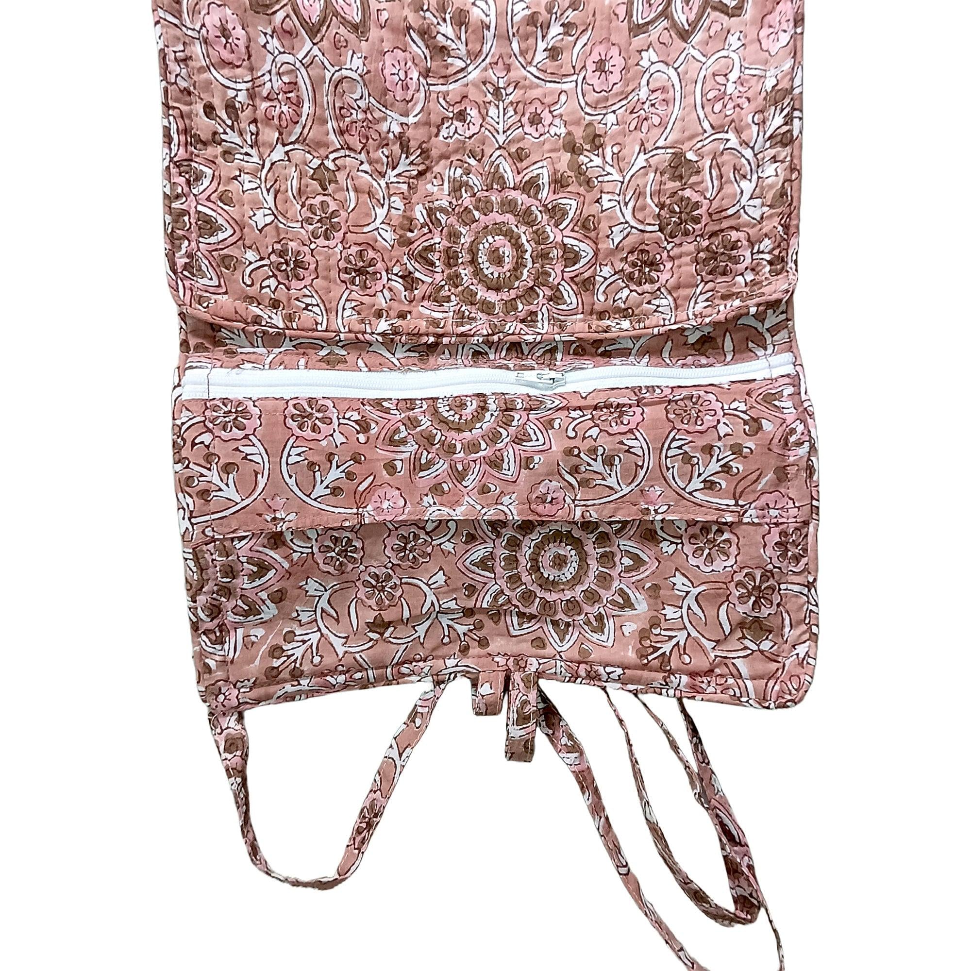 Handmade Floral Block Print Quilted Utility Pouch