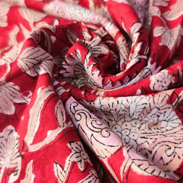 Sanganeri Hand Block Print Cotton Fabric – Red Floral Print