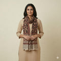 Midnight Bloom Kalamkari Stole - Black & Rust Hand Block Print (120 x 185 cm)