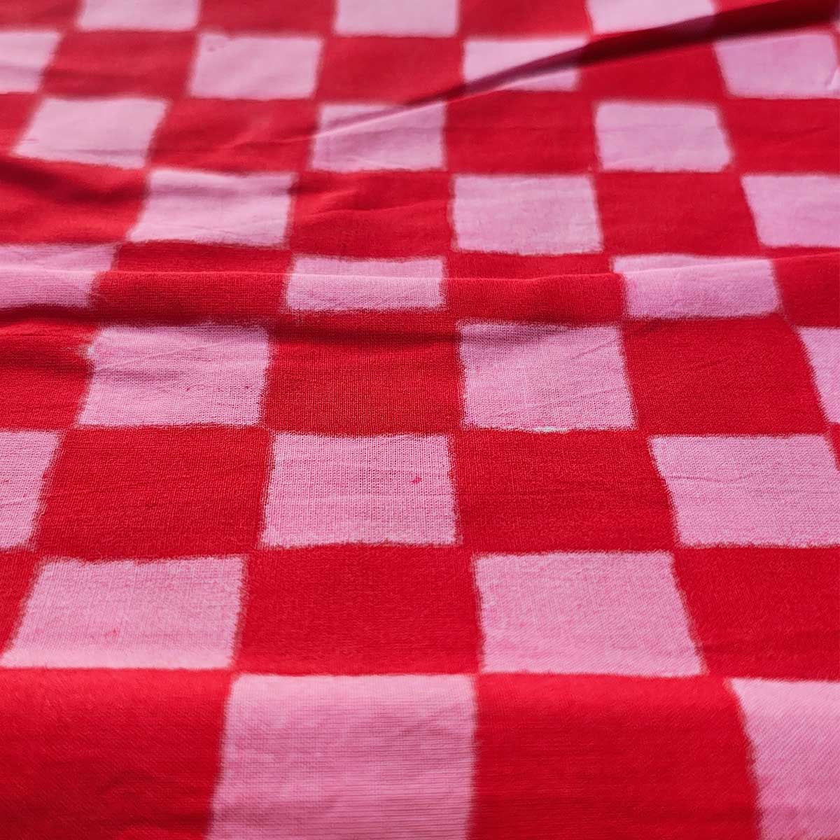 Handmade Bagru Print Textile – Red And Pink Floral Print Cotton Material
