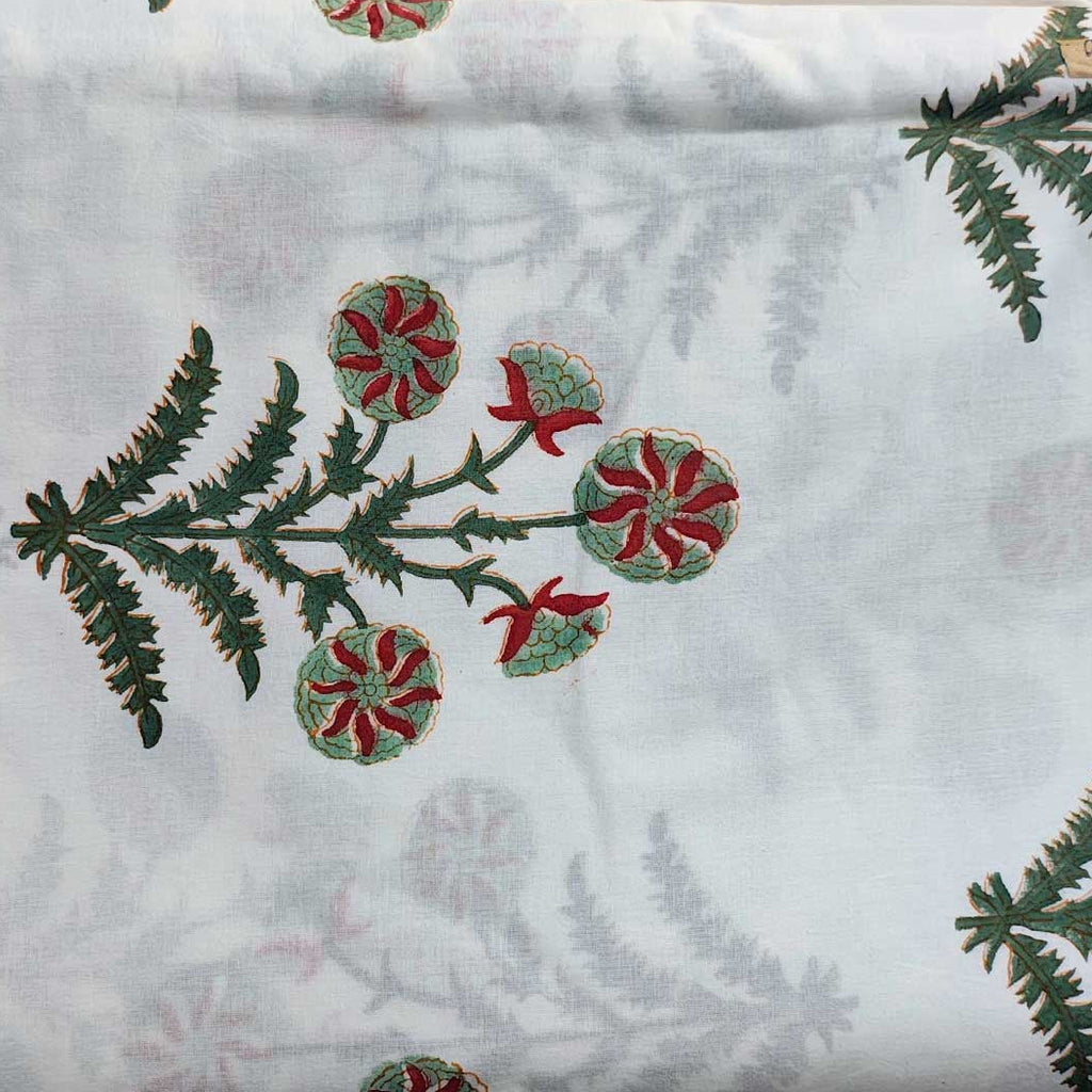 Sanganeri Hand Block Print Cotton Fabric – White Floral Print