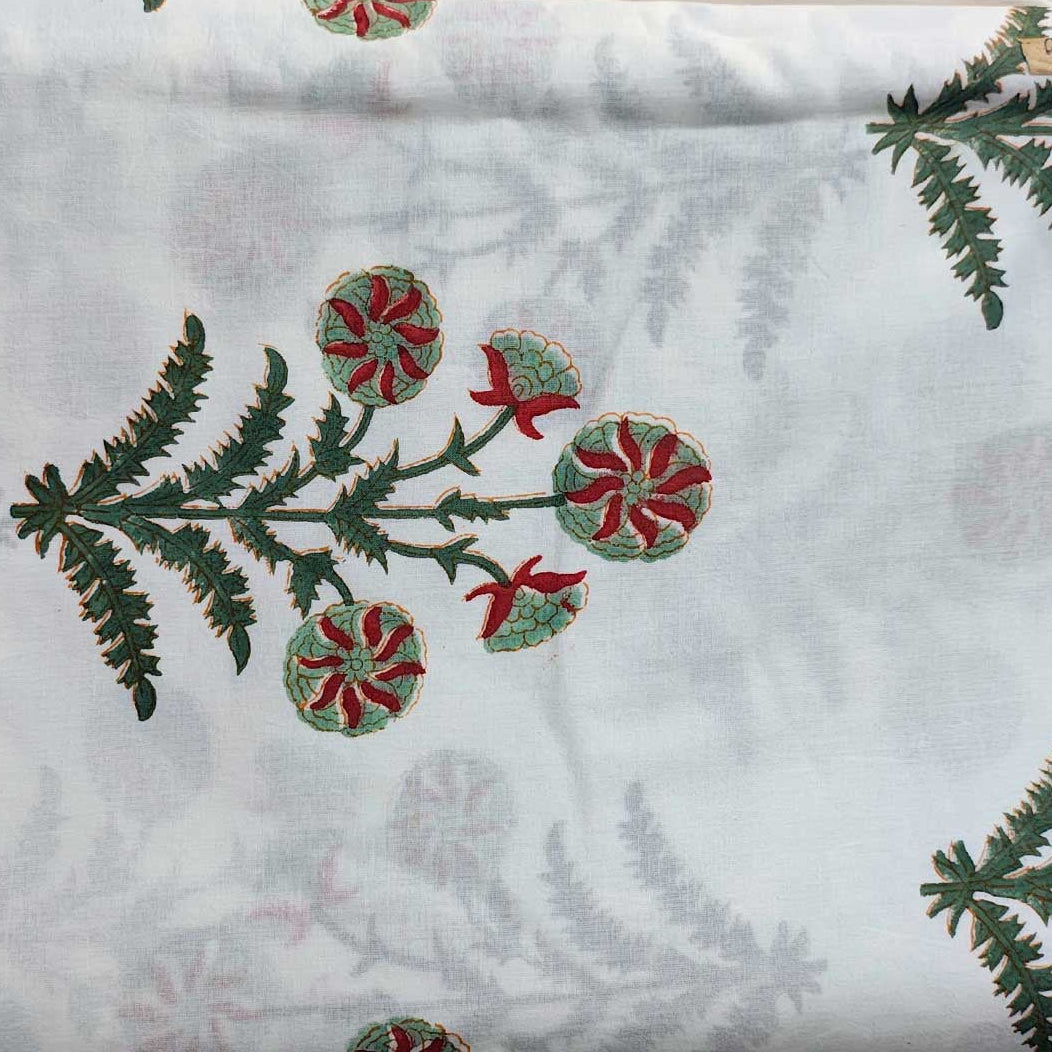 Sanganeri Hand Block Print Cotton Fabric – White Floral Print