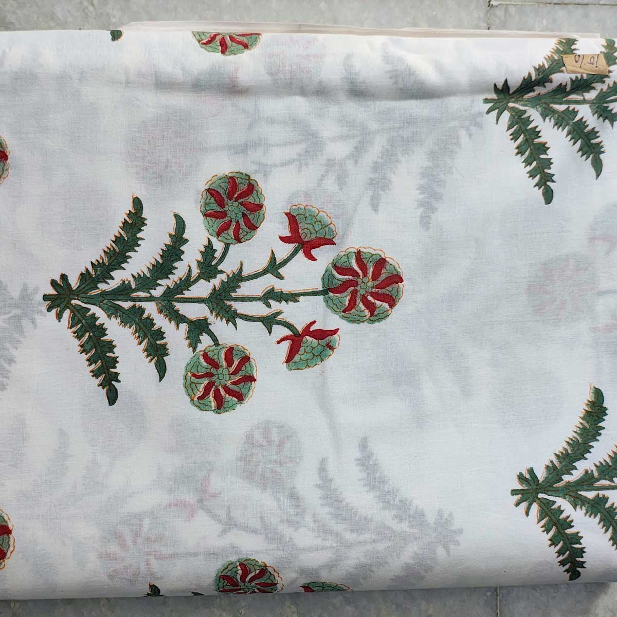 Handmade Bagru Print Textile – White Floral Print Cotton Material