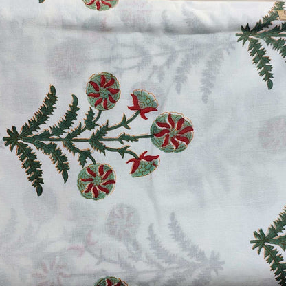 Sanganeri Hand Block Print Cotton Fabric – White Floral Print