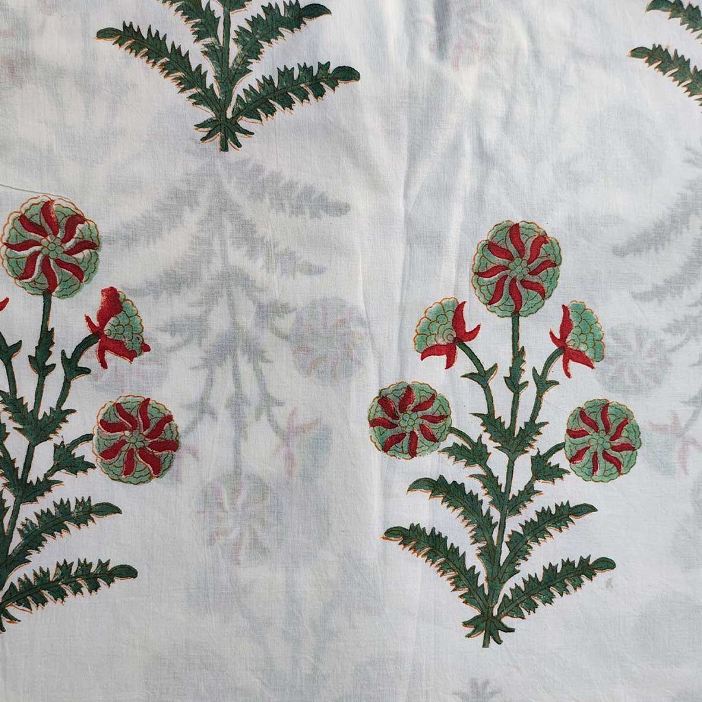 Sanganeri Hand Block Print Cotton Fabric – White Floral Print