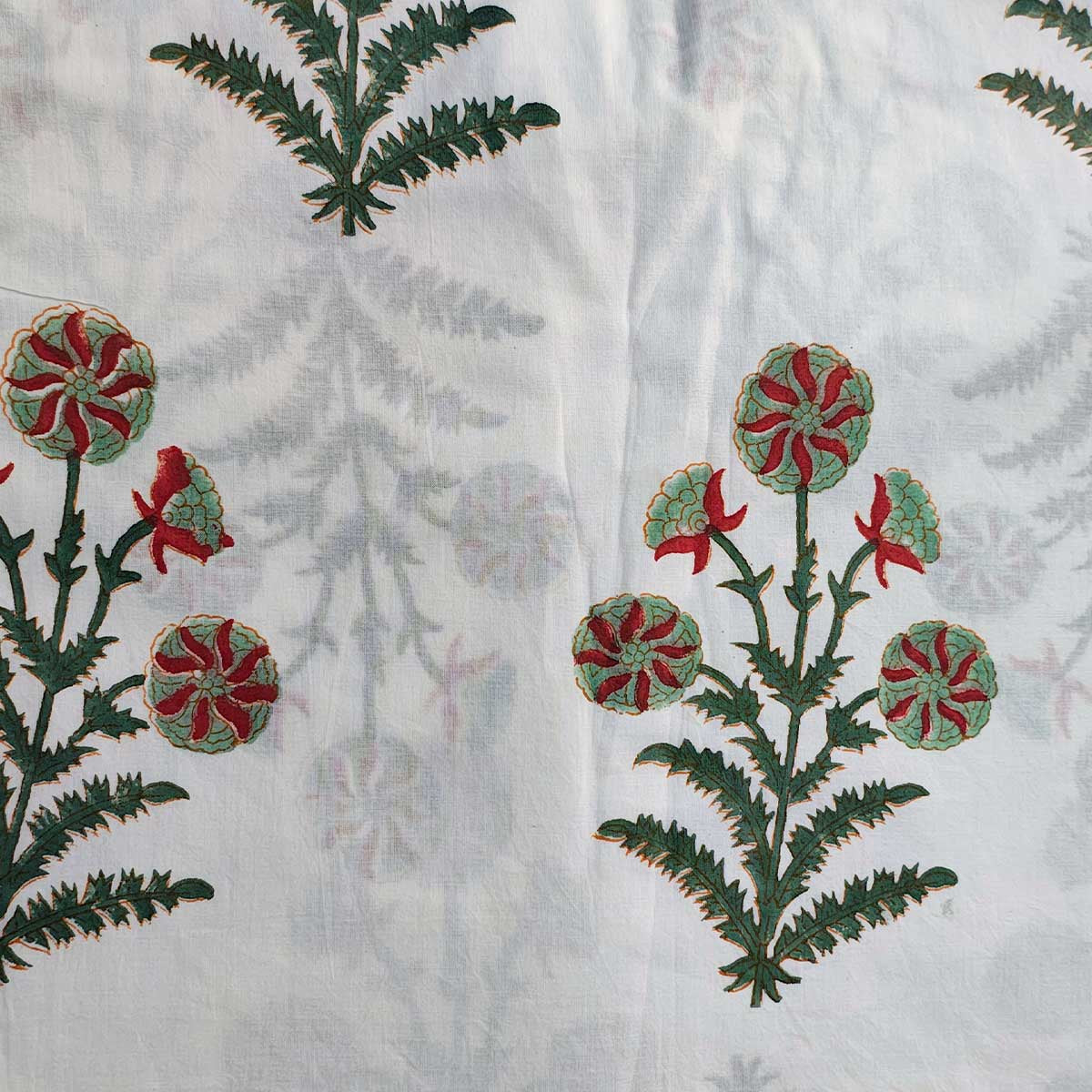 Handmade Bagru Print Textile – White Floral Print Cotton Material
